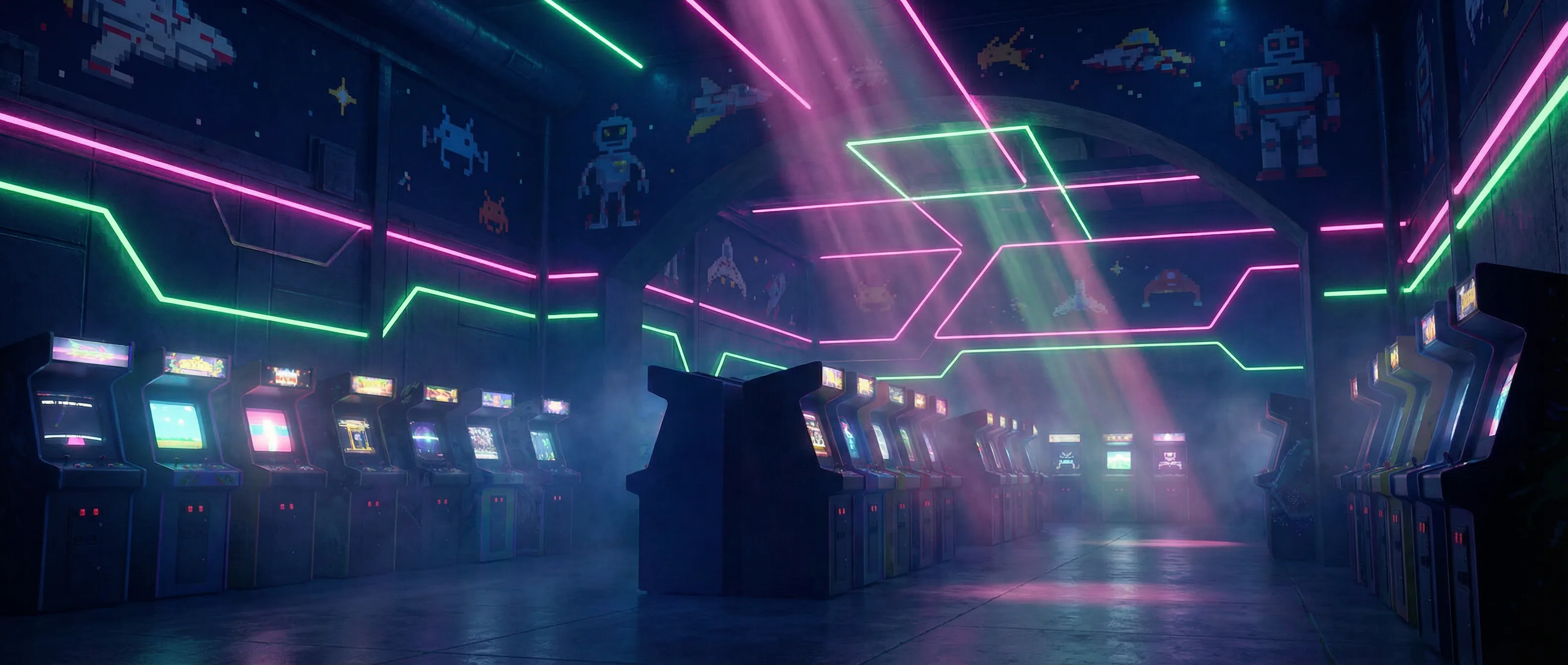 电子游艺综合平台-霓虹游戏厅-复古街机风格横幅